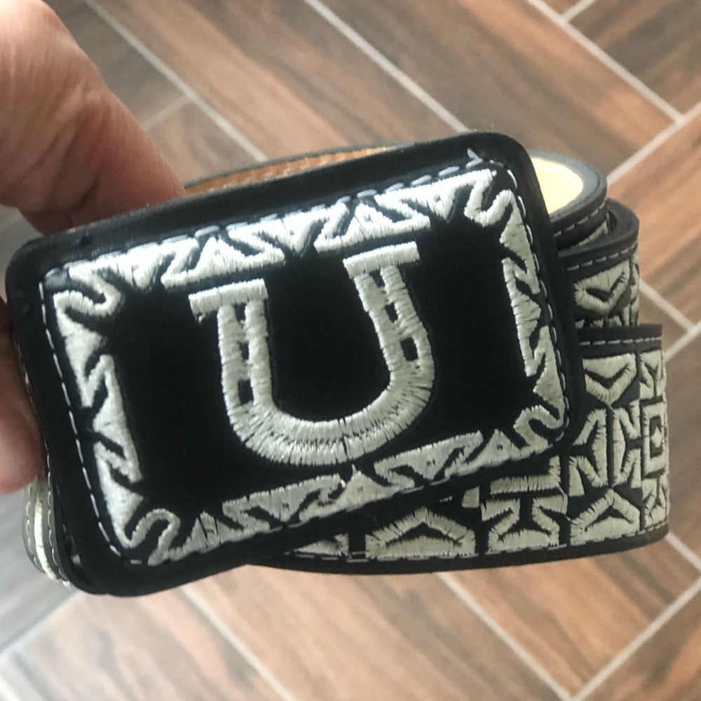 Vintage Lucky Horseshoe Embroidered Leather Belt, Unique!